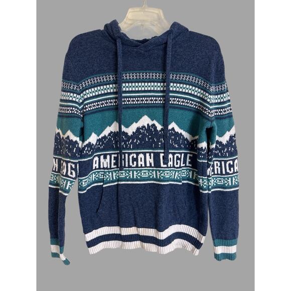 Men's American Eagle Blue Cotton Wool Pullover Winter Sweater Hoodie Size Small - Picture 1 of 9